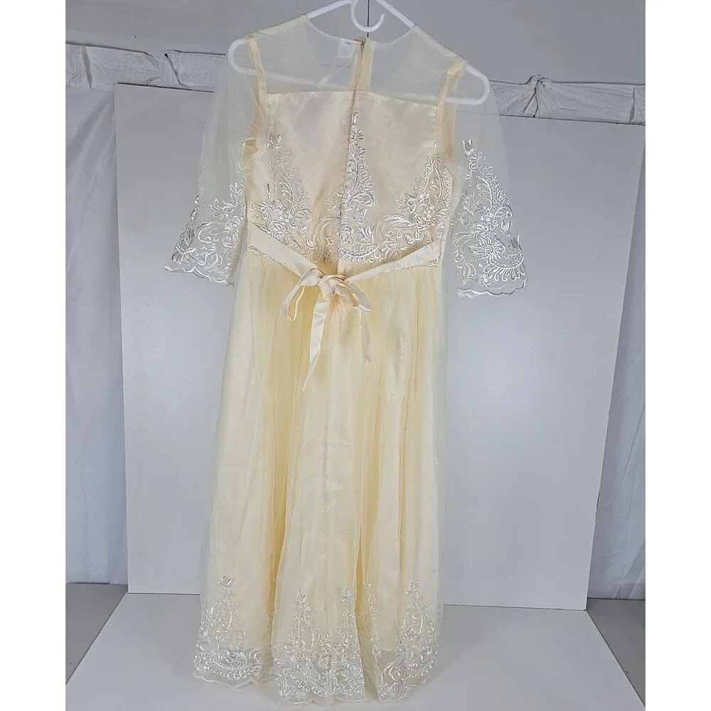 Ivory Floral Embroidered Formal Dress Girls 16/18 Junior S 3/4 Sleeve 45